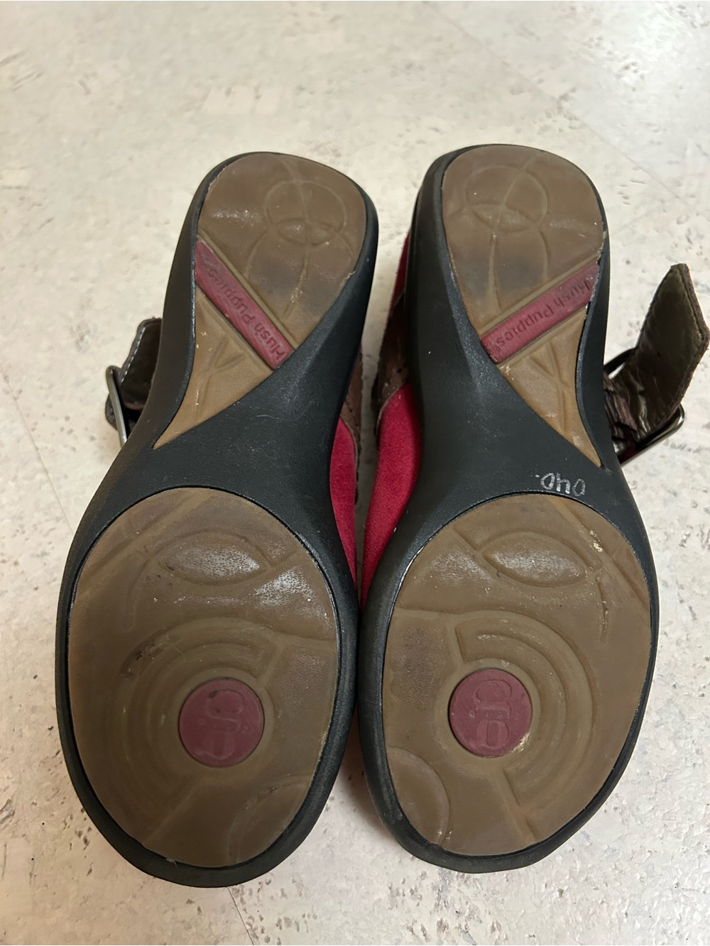 Red Hush Puppies Mary Jane’s with Brown Strap - Picture 5 of 5